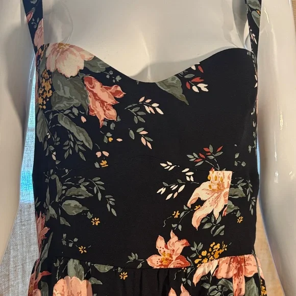 Reformation Black Maxi Dress with Peach and Green Floral Print - Picture 5 of 10